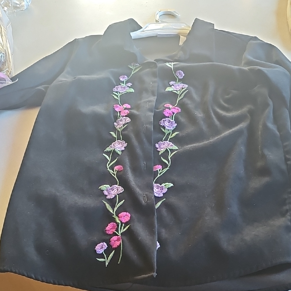 Floral Embroidered Black Shirt